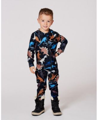 Boy One-Piece Thermal Underwear Black Dinosaur Print - Child