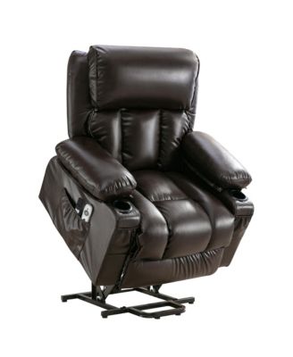 Power Electric massage lift lounge chair, suitable for the elderly, with heating and vibration functions,Fleece leather with USB, can be used for lying down. BROWN