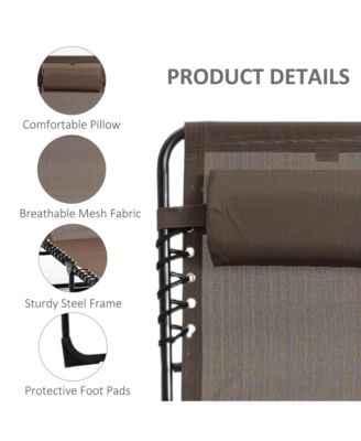 Reclining Chaise Lounge Chair, Portable Sun Lounger, Folding Camping Cot, with Adjustable Backrest and Removable Pillow, for Patio, Garden, Beach, Brown