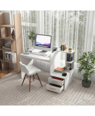 Computer Desk Home Office with Bookshelf and Drawers