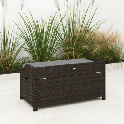 Wicker Storage Bench Deck Box with Comfortable Cushion,