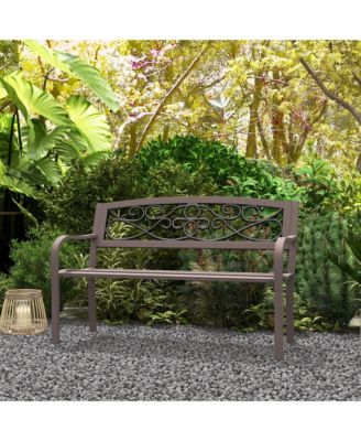 Outdoor Bench, Steel Garden Bench with Floral Backrest,