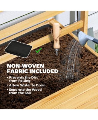 Wood Planter with Trellis and Wheels Raised Planter Box, Natural