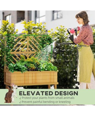 Raised Garden Bed with Trellis for Climbing Plants, Natural 41.25" W x 17.75" D x 55" H