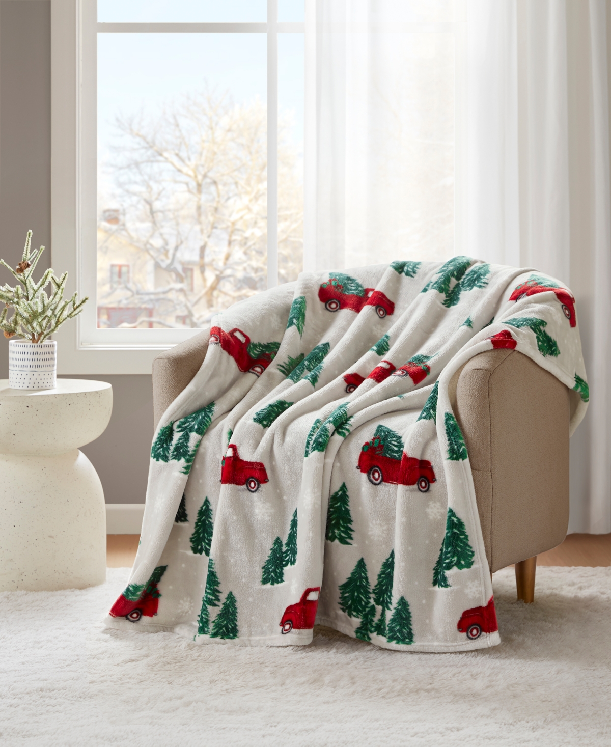 Premier Comfort Cozy Plush Printed Throw, 50" X 70", Exclusively At Macy's In Neutral