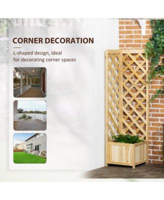 Raised Garden Bed, Wooden Planter with Trellis for Vine Climbing