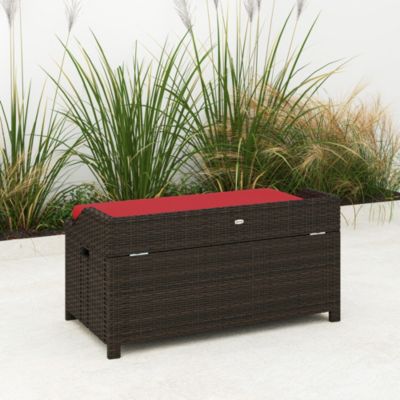 Wicker Storage Bench Deck Box with Comfortable Cushion,