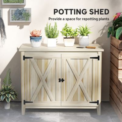 Wood Outdoor Storage Cabinet Potting Shed with Shelf,