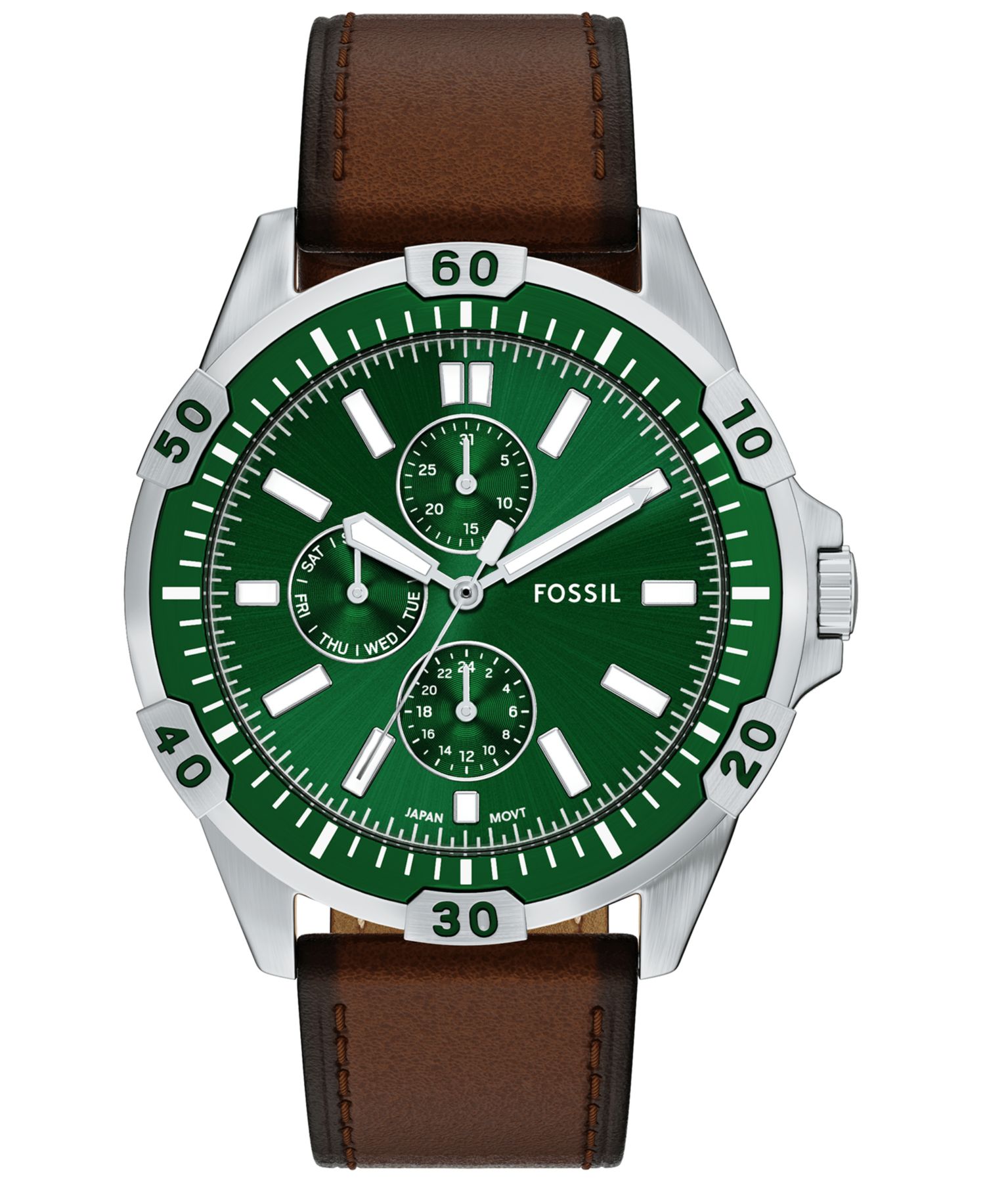 Men's Garrett Multifunction Brown Leather Watch, 44mm