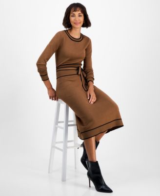 Women's Wide-Rib Belted Sweater Dress