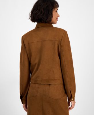 Women's Faux-Suede Snap-Front Long-Sleeve Jacket 