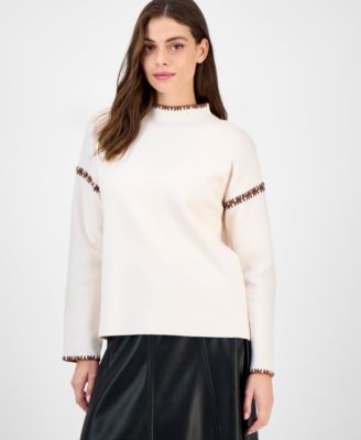 T Tahari - Women's Mock-Neck Embroidered-Stitch Sweater