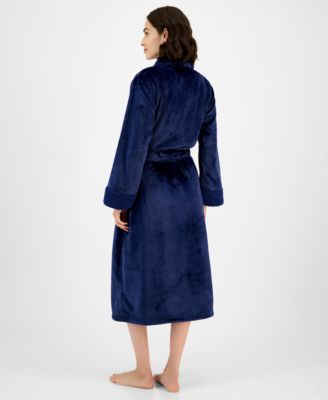 Women's Long Plush Fleece-Trim Robe