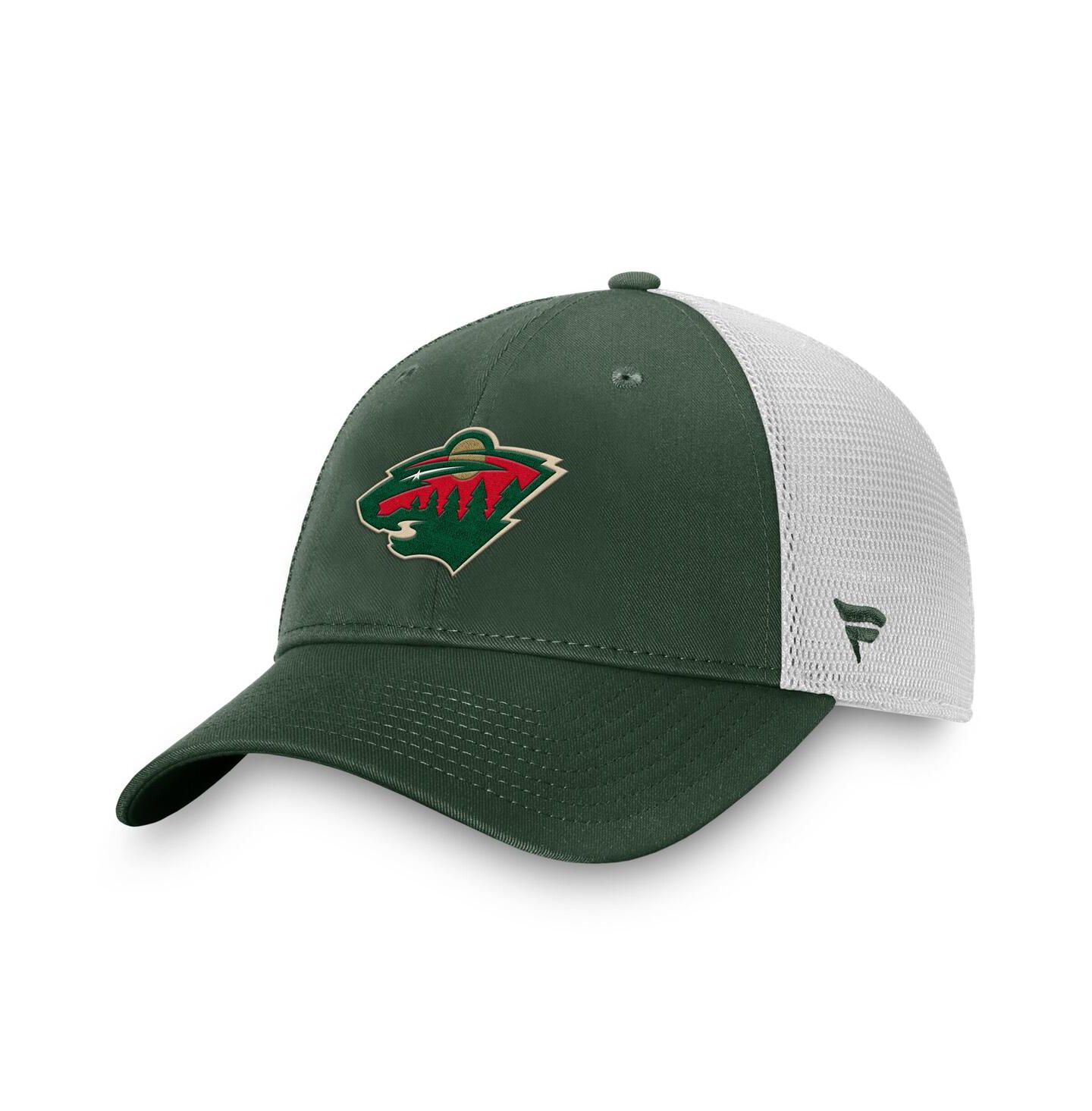 Мужская кепка Fanatics Green/White Minnesota Wild Core Primary Logo Trucker Adjustable Hat — фото 1