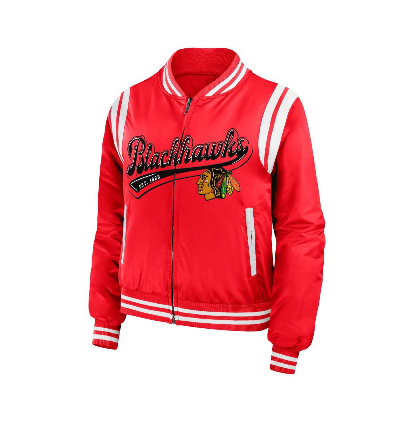 Женская куртка WEAR by Erin Andrews Red Chicago Blackhawks Baller Full-Zip Bomber — фото 2