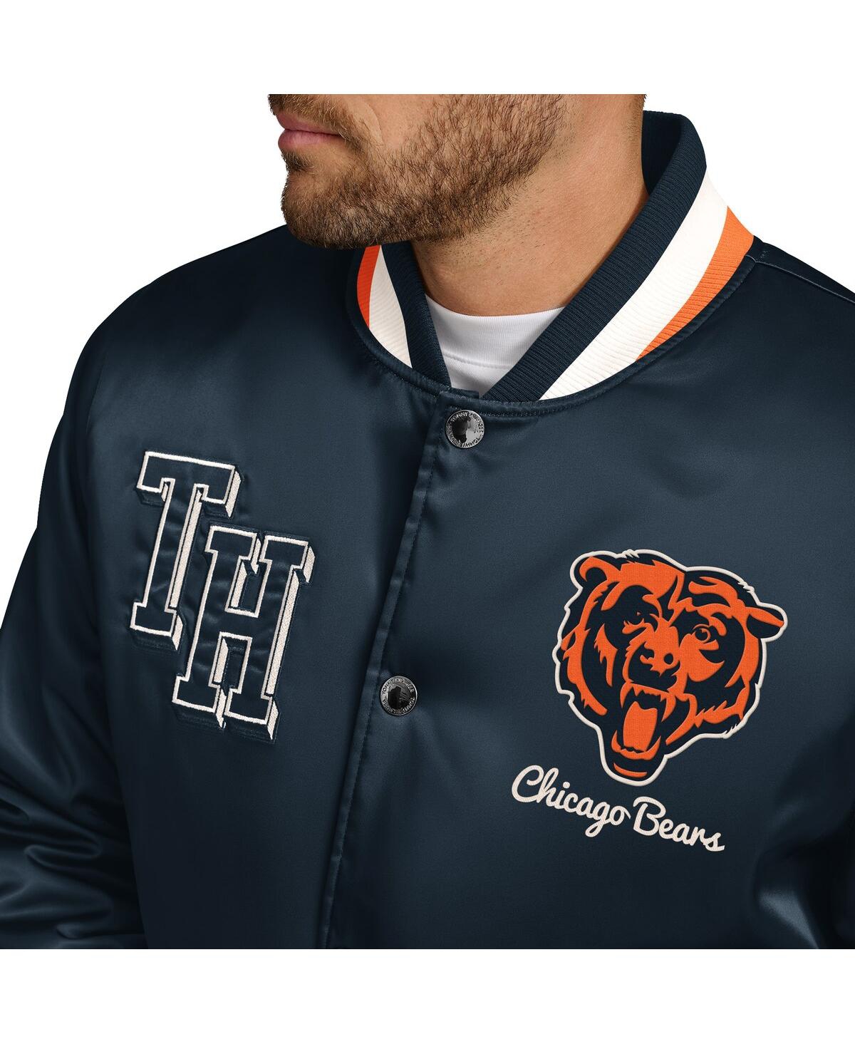 Tommy Hilfiger Men's Navy Chicago Bears Dante Full-snap Satin Jacket In Blue