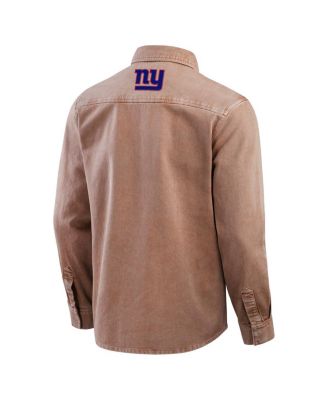 Men's Brown New York Giants Garment Dyed Long Sleeve Full Snap Shirt
