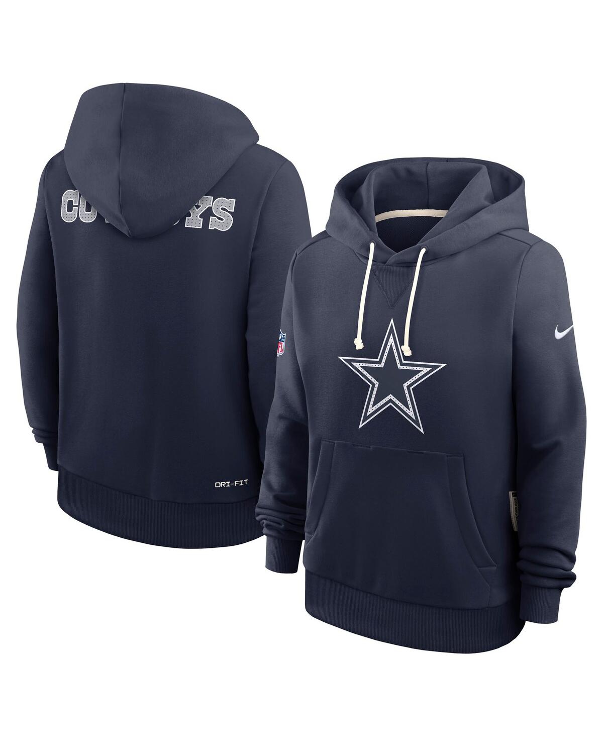 Women's Navy Dallas Cowboys Sideline Initial HomeÂ Performance Pullover Hoodie - Navy