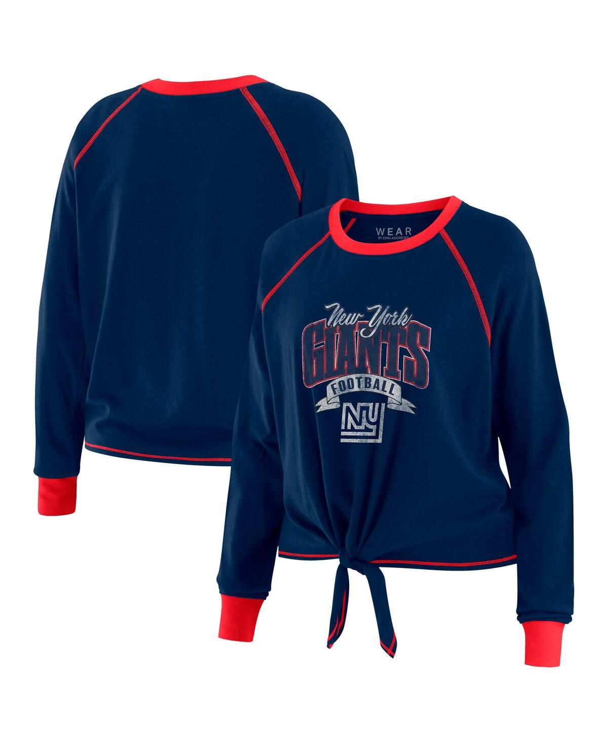 Women's Navy/Red New York Giants Tie-Front Long Sleeve Top - Navy, Red