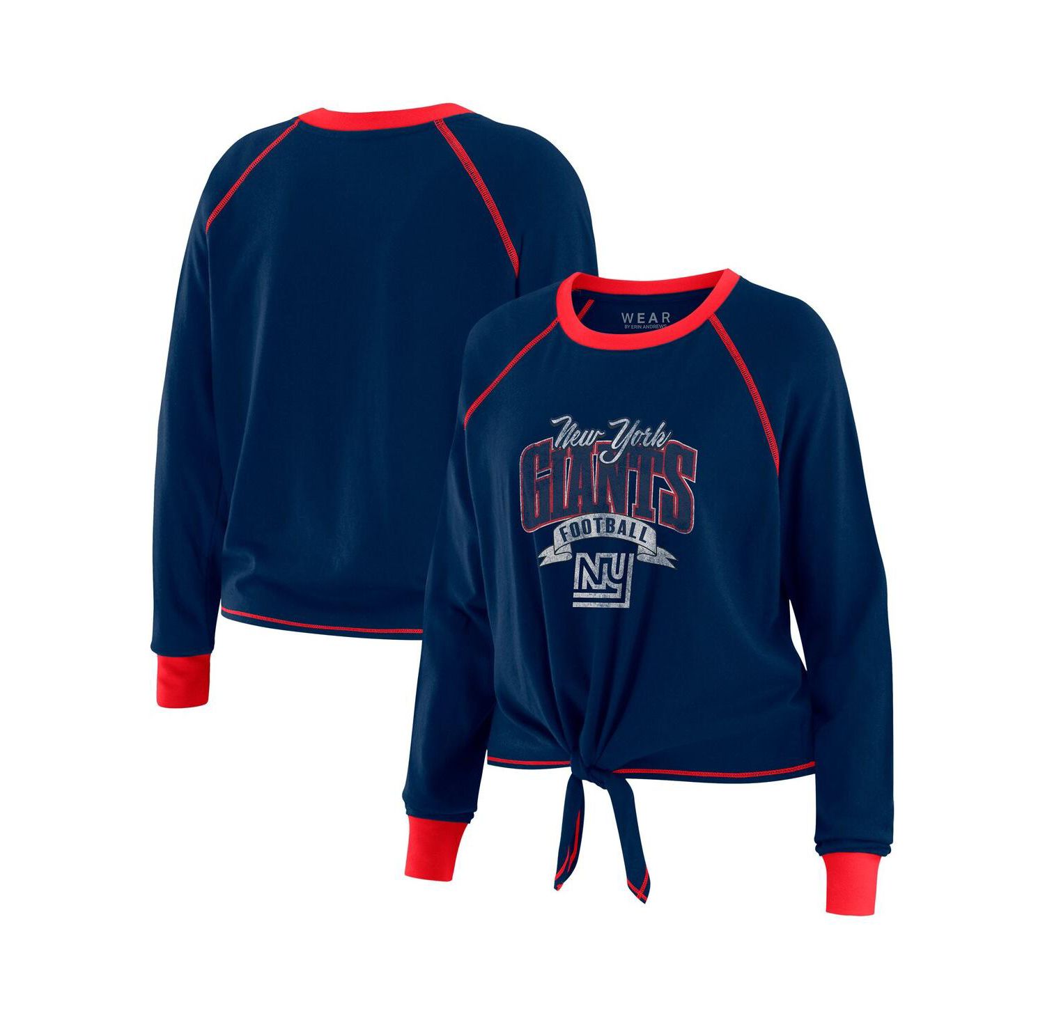 Women's Navy/Red New York Giants Tie-Front Long Sleeve Top