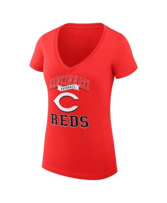 Women's Red Cincinnati Reds Team Logo Graphic V-Neck Fitted T-Shirt