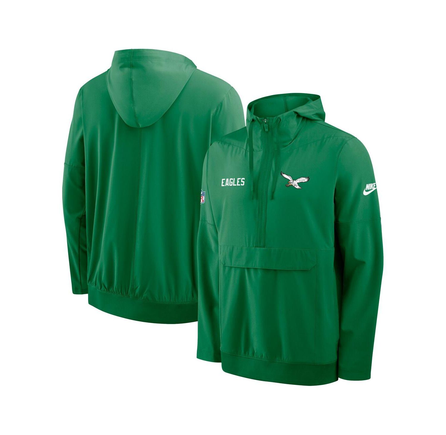 Men's Kelly Green Philadelphia Eagles Sideline Alt Pack Anorak Half-Zip Hoodie Jacket