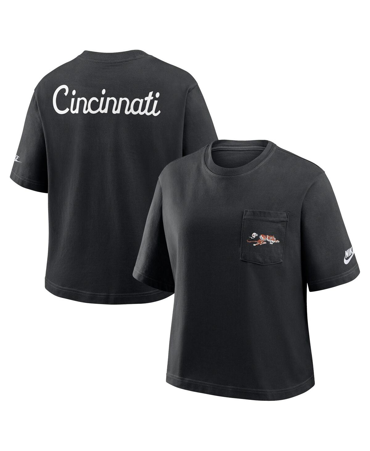 Nike Women's Black Cincinnati Bengals Rewind Pocket Boxy T-shirt In Black