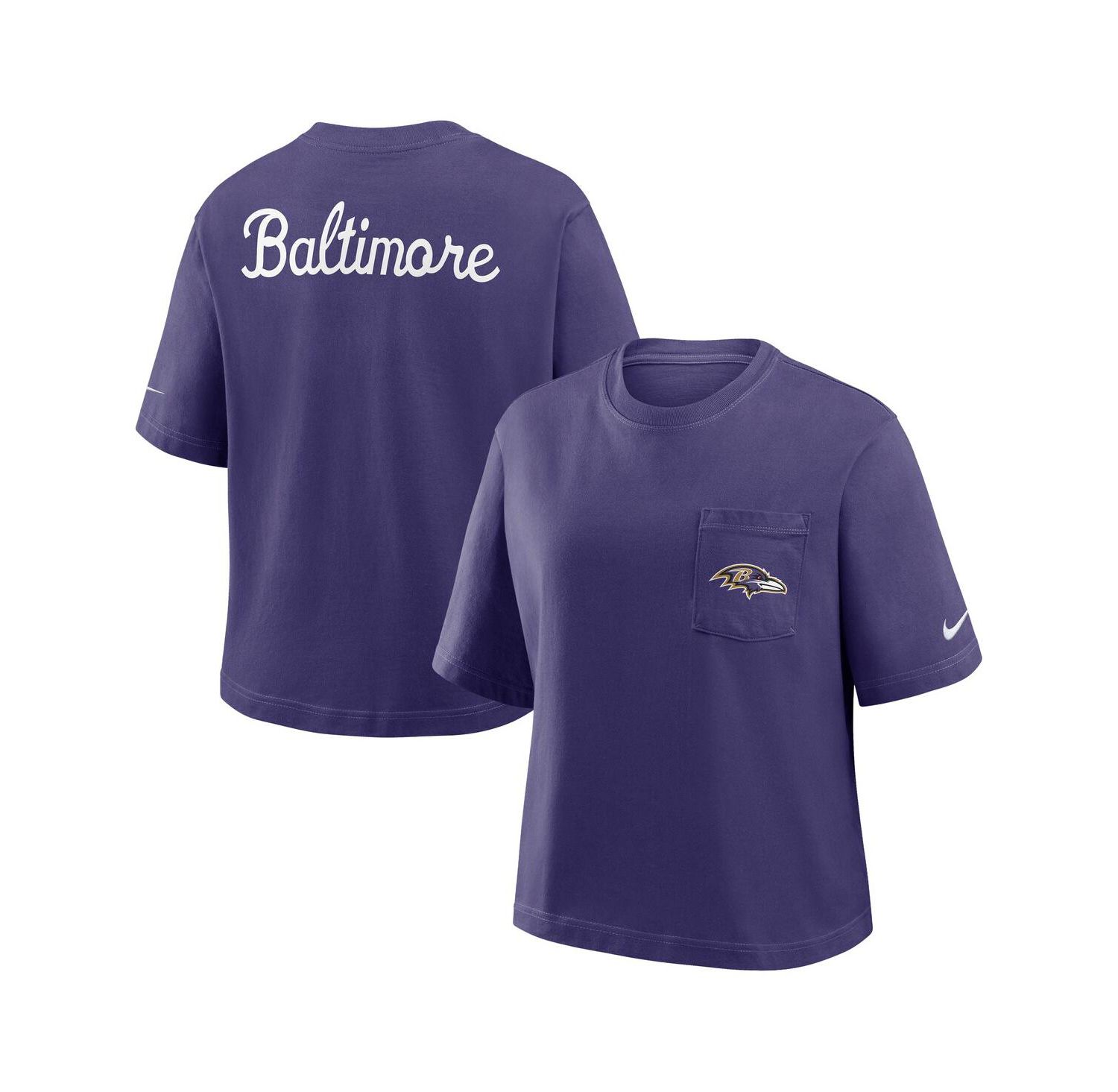 Women's Purple Baltimore Ravens Rewind Pocket Boxy T-Shirt