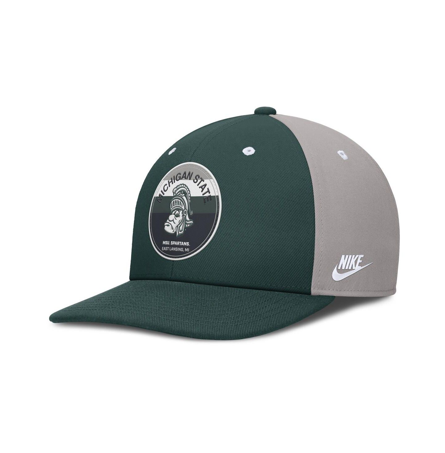 Мужская кепка Nike Green/Gray Michigan State Spartans Prep Pro Performance Snapback Hat — фото 1