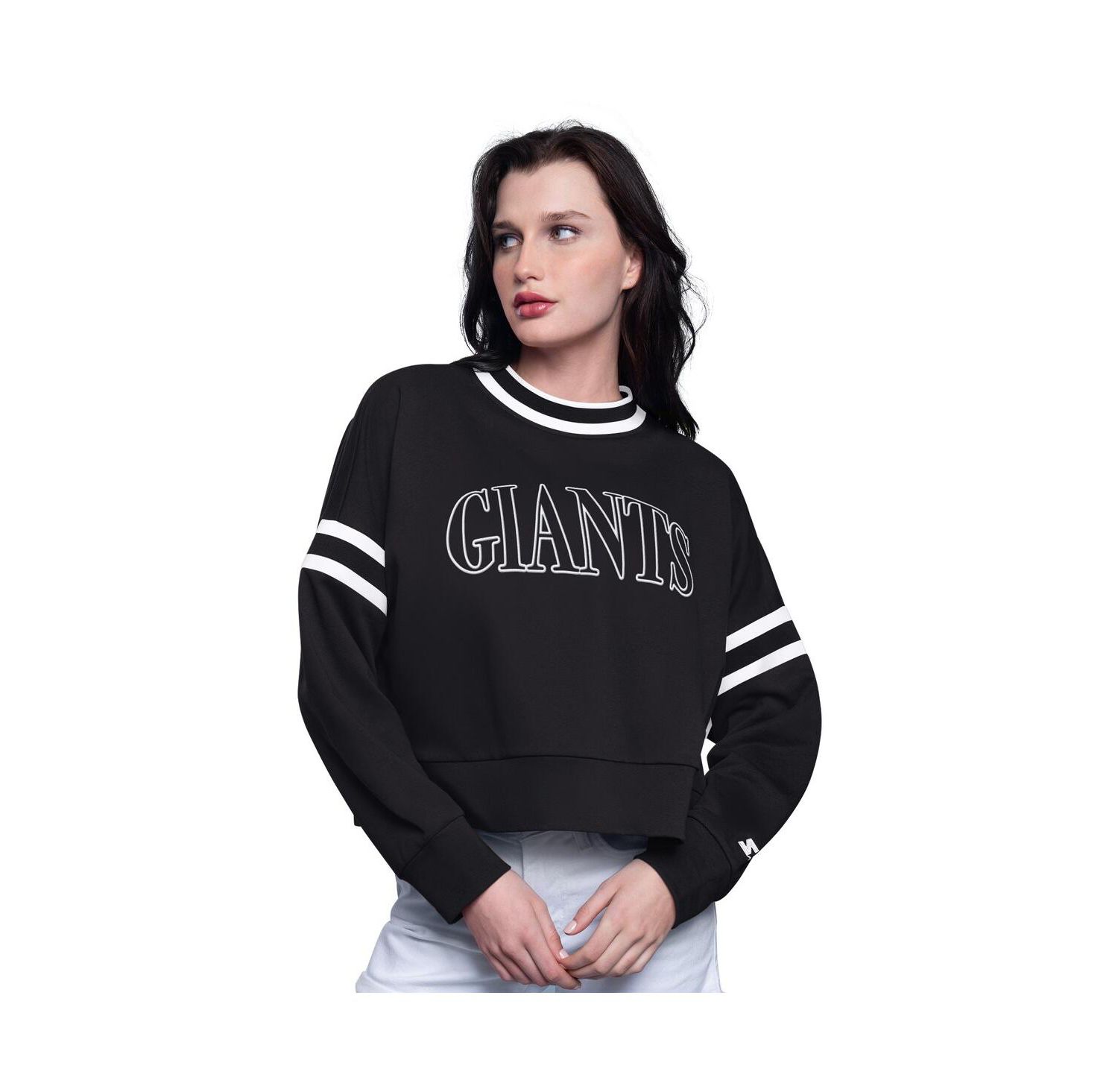 Women's Black San Francisco Giants Power Play Cropped Pullover Sweatshirt