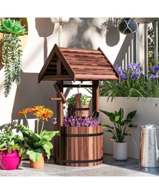 Wishing Well Planter with Bucket, Wooden Wishing Well,