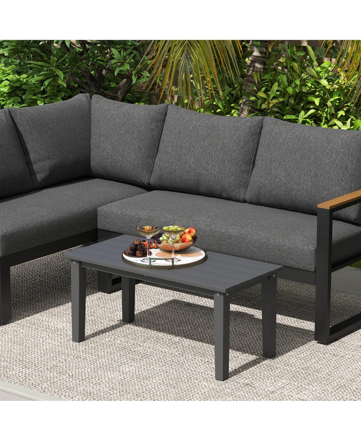 Outsunny Hdpe Outdoor Table, Recgle Slatted Patio