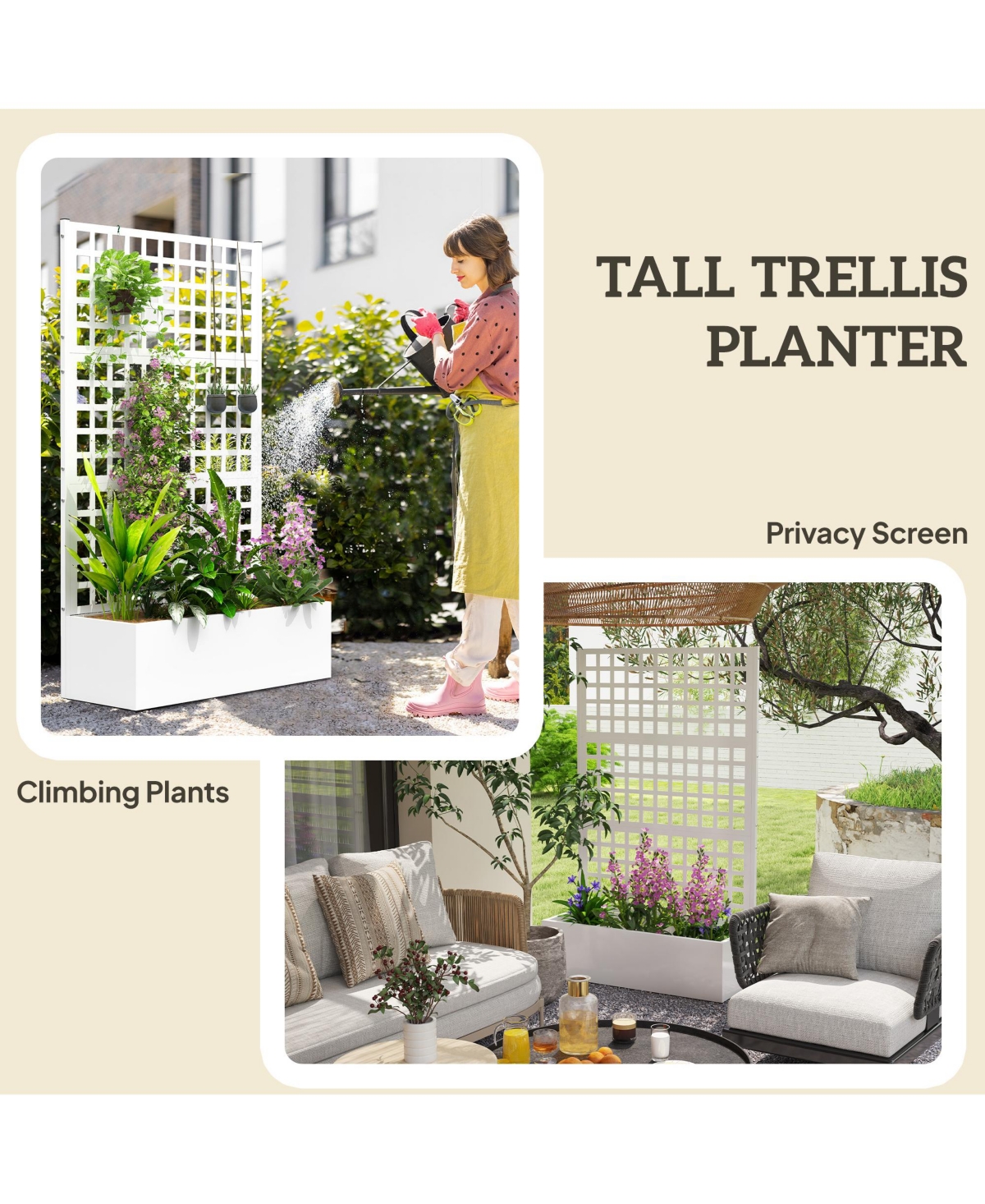 Outsunny Metal Planter Box with Trellis, Drain Holes, 43"x16"x70",