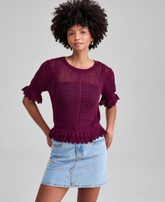 And Now This - Women's Round-Neck Open-Knit Sweater