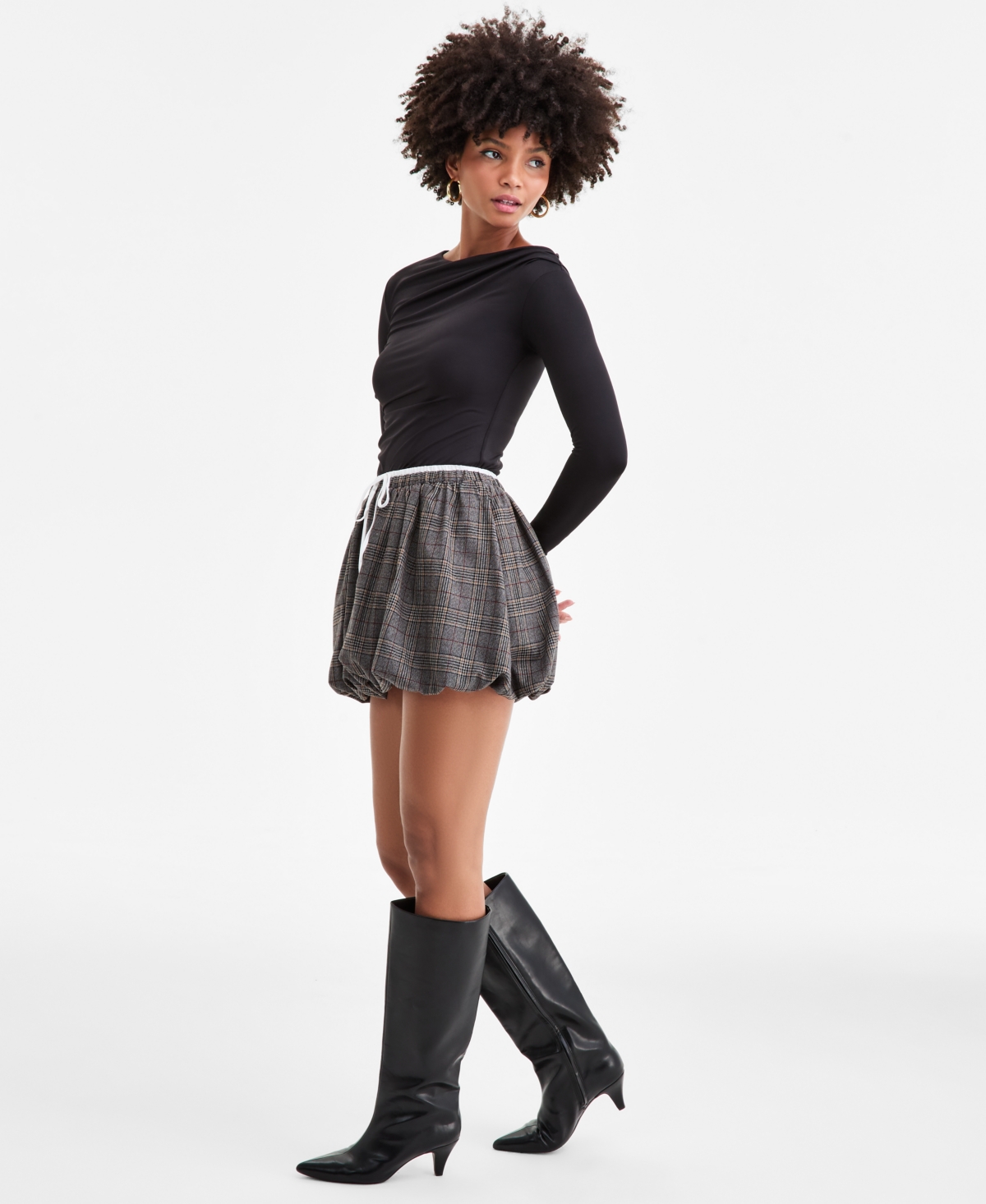 Bar Iii Women's Double-Waistband Plaid Bubble Mini Skirt, Macy's Exclusive
