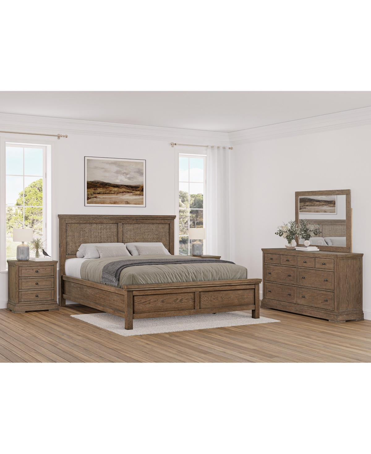Macy's Alverton 3 Pc. California King Cane Set (bed, Dresser & 3-drawer Nightstand), Created For . In Transparent