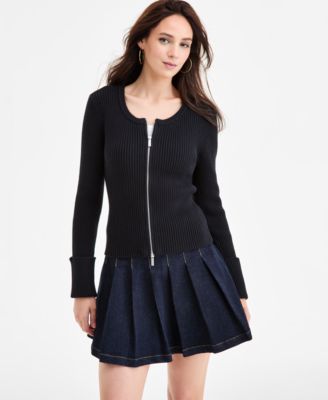 Women's Zip-Front Ribbed-Knit Sweater