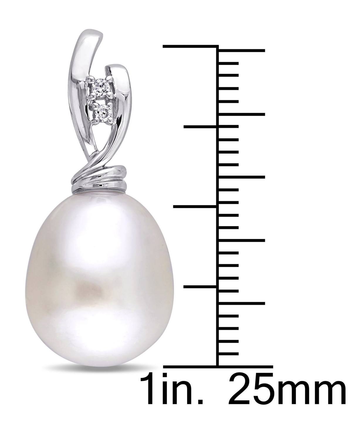 Macy's Cultured South Sea Pearl (11mm) & Diamond (1/20 Ct. T.w.) Oval Drop Earrings In 14k White Gold In Metallic
