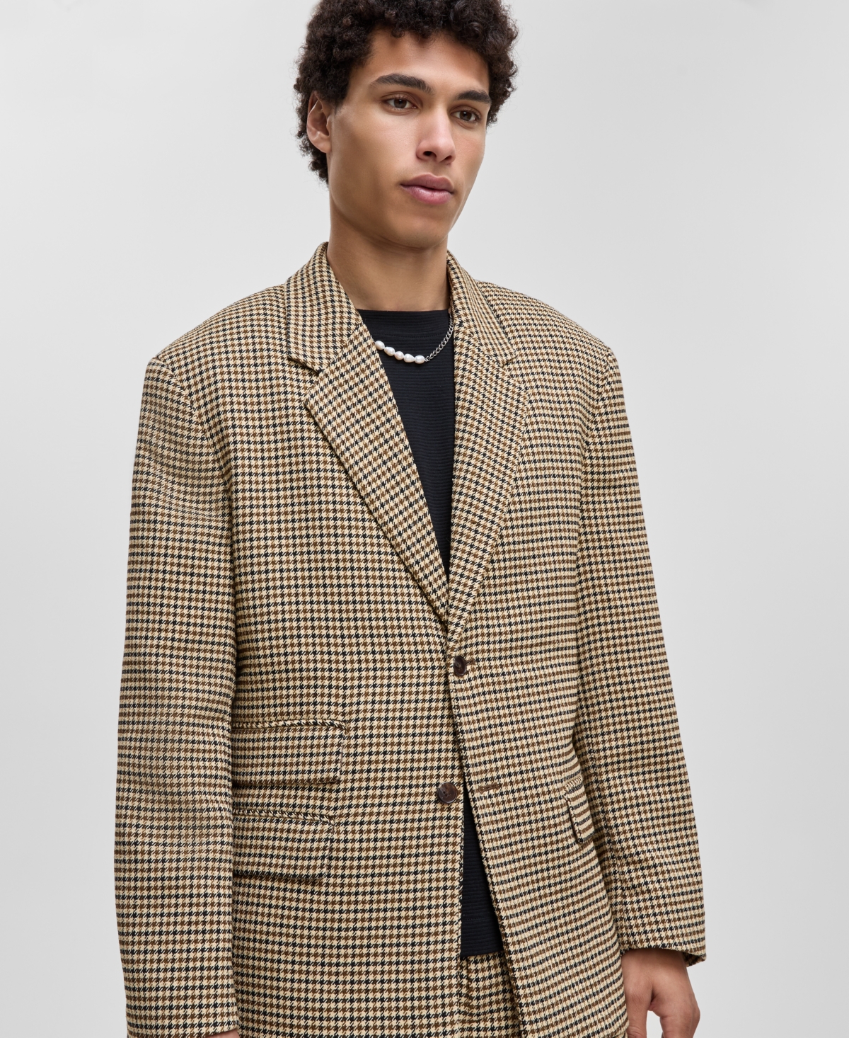 Mode Of One Men's Relaxed-fit Houndstooth Blazer, Macy's Exclusive In Brown