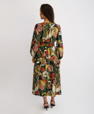 Women's Printed Satin Long-Sleeve Dress