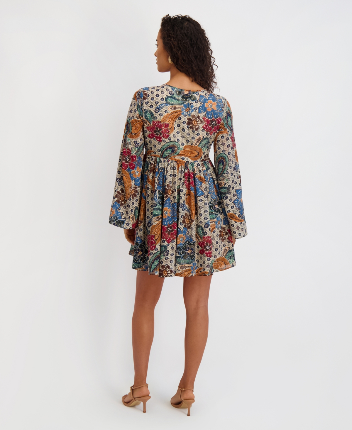Kensie Women's Printed-chiffon Long-sleeve Fit And Flare Dress In Multi