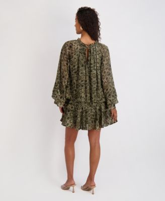Women's Printed Ruffled Volume-Sleeve Tiered Dress