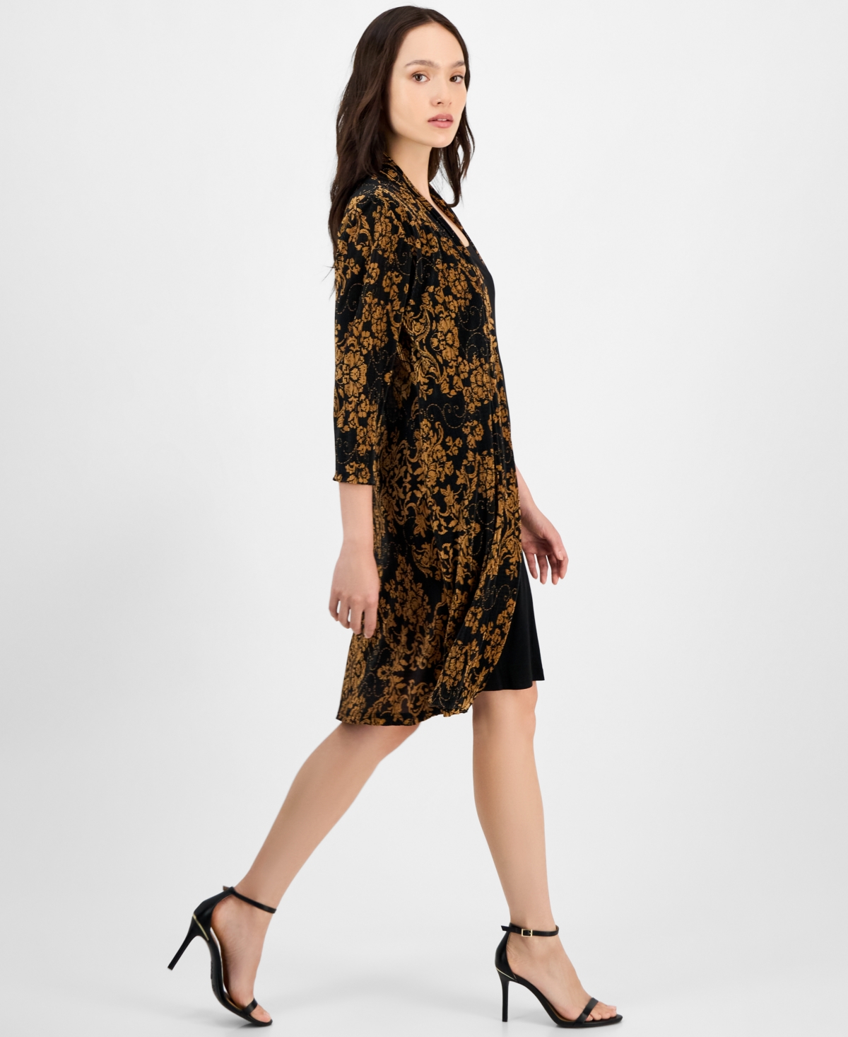 Connected Petite Bodre 3/4-sleeve Twofer Jacket Dress In Multi