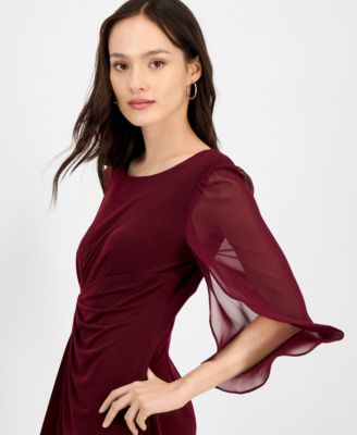 Petite Chiffon Cape-Sleeve Sheath Dress