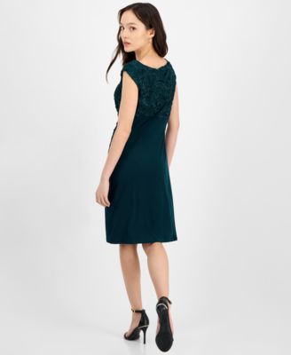 Petite Textured-Bodice Boat-Neck Cap-Sleeve Dress
