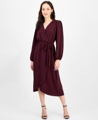 Connected - Petite Long-Sleeve Tied Wrap Dress