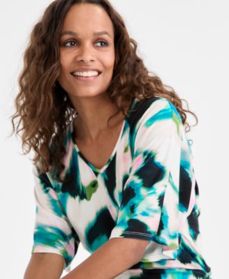 Petite Watercolor-Print Dolman-Sleeve Top, Macy's Exclusive