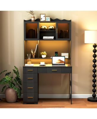 Office study computer desk with charging station and LED lights