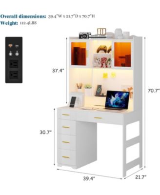 Office study computer desk with charging station and LED lights