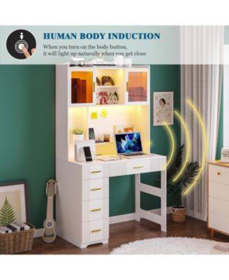 Office study computer desk with charging station and LED lights